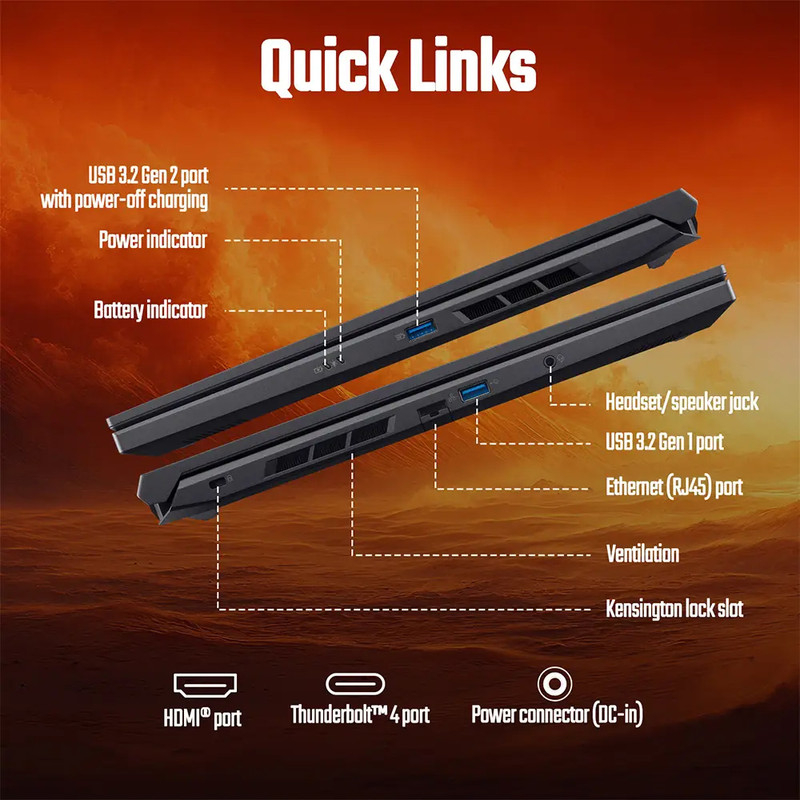 لپ تاپ 16 اینچی ایسر مدل Nitro V16 ANV16-71-70F7-i7 14650HX-64GB DDR5-2TB SSD-RTX4060-FHD - کاستوم شده