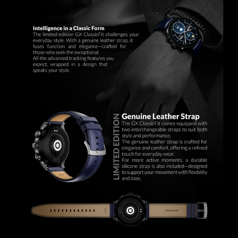 ساعت هوشمند 47 میلی متری گلوریمی مدل GX CLASSICFIT (LIMITED EDITION) بند چرمی