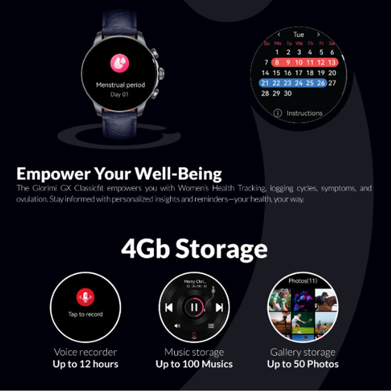 ساعت هوشمند 47 میلی متری گلوریمی مدل GX CLASSICFIT (LIMITED EDITION) بند چرمی