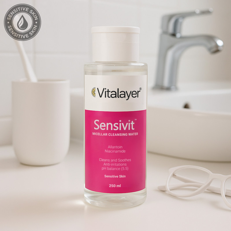 محلول پاک‌کننده آرایش ویتالیر مدل سنسی ویت مناسب پوست حساس حجم 250 میلی‌لیتر